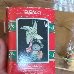 1990 Enesco Festive Mouse Figurine with Candy Cane and Pinwheel